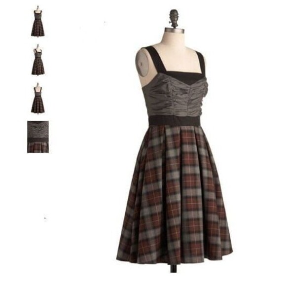 NEW RARE "Invite You Over" Modcloth Dress L plaid tartan dress Made in USA - Picture 3 of 5